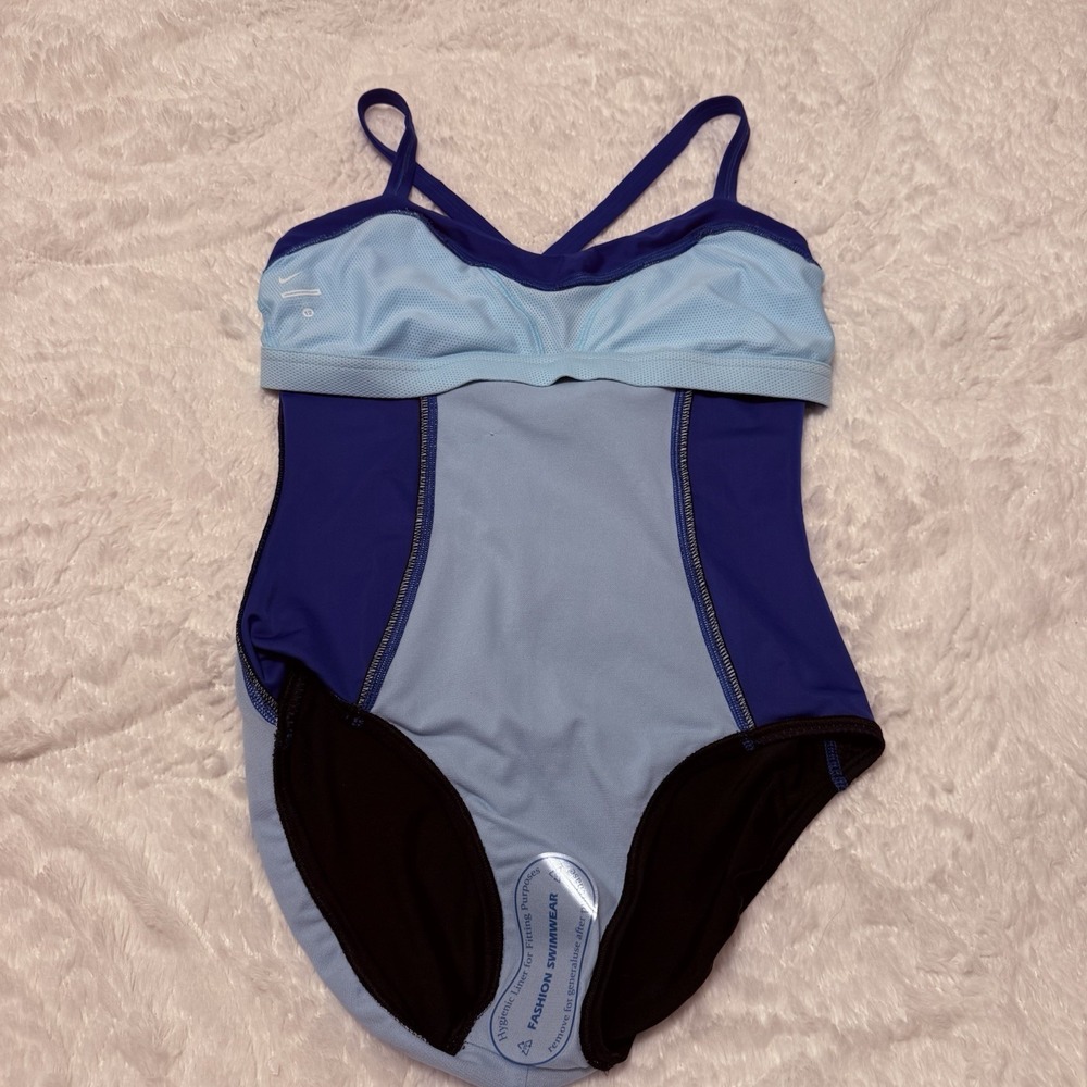 Nike one piece colorblock athletic swimsuit in black and royal blue Size 12 / L - Picture 6 of 7
